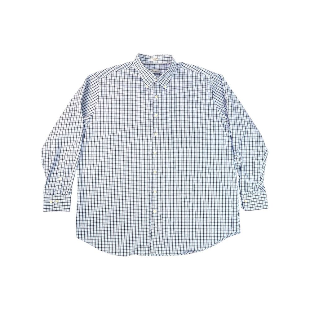 Peter Millar Blue Check Plaid Long Sleeve Button Down Mens XXL Cotton Shirt